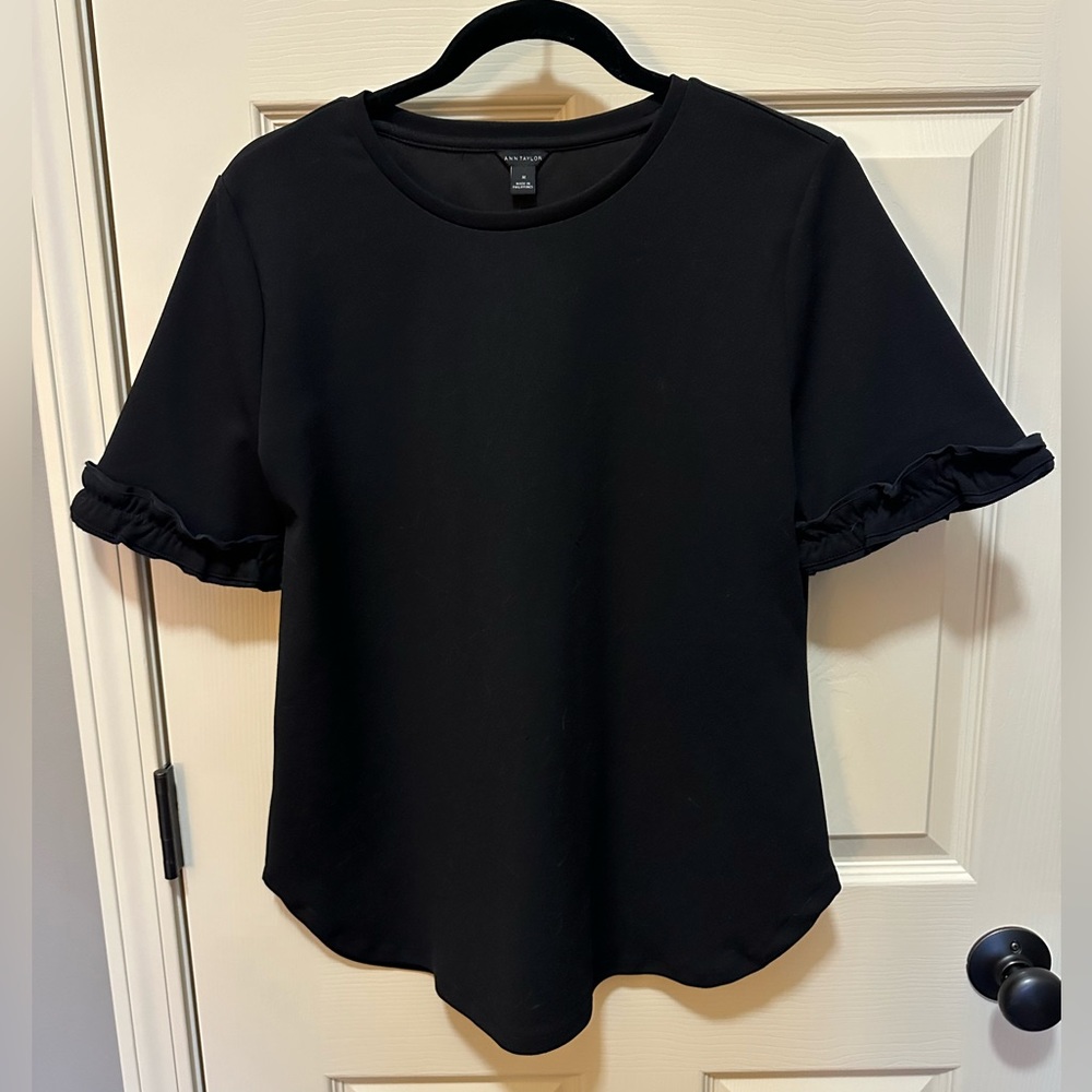 Ann Taylor Black Ruffle Sleeve Dress Top